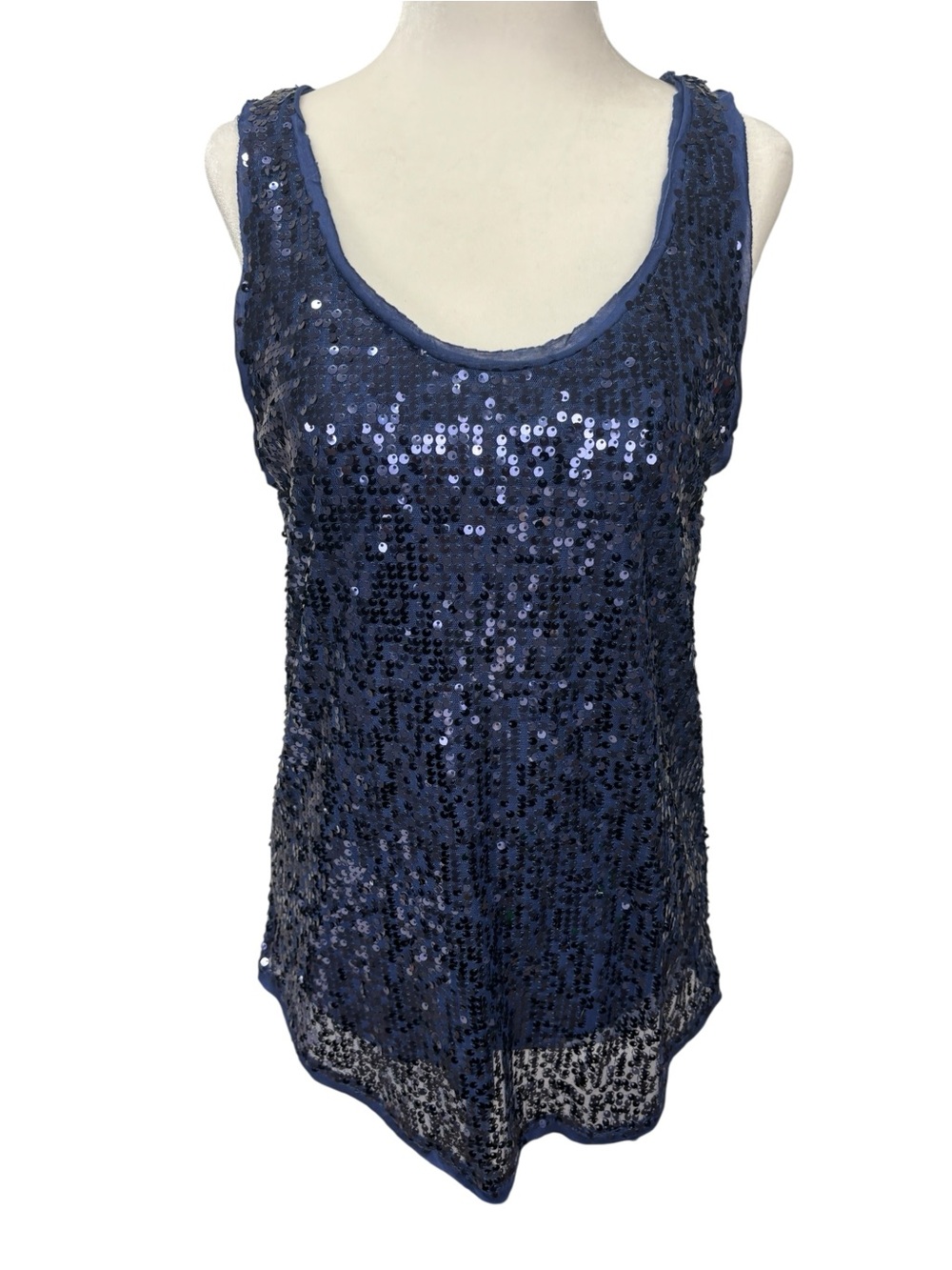 Aritzia Talula Blue Sequin Sleeveless Scoop Neckline Tank Top Size Small